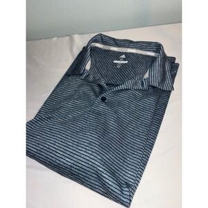 Adidas Golf Polo Shirt Mens XL Navy Blue Grey Striped Short Sleeve Performance